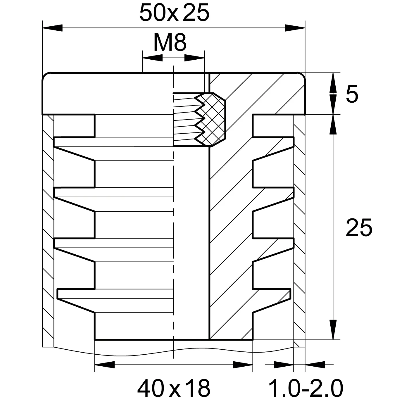 Заглушка с резьбой ЗР 50х25М8, черная