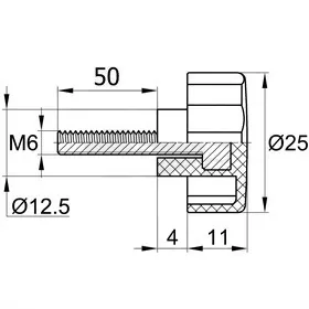 Фиксатор d25мм, М6х50, черный