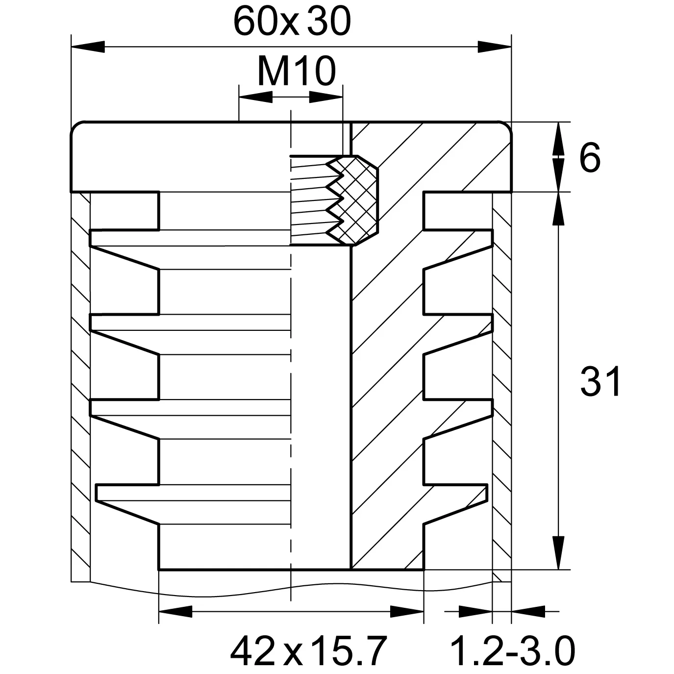 Заглушка с резьбой ЗР 30-60М10, черная