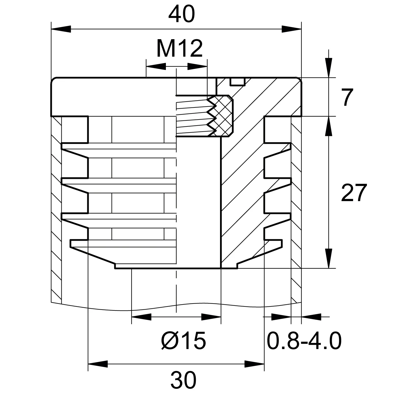 Заглушка с резьбой ЗР 40-40М12, черная