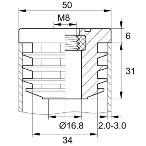 Заглушка с резьбой ЗР 50х50М8, серая RAL 7016