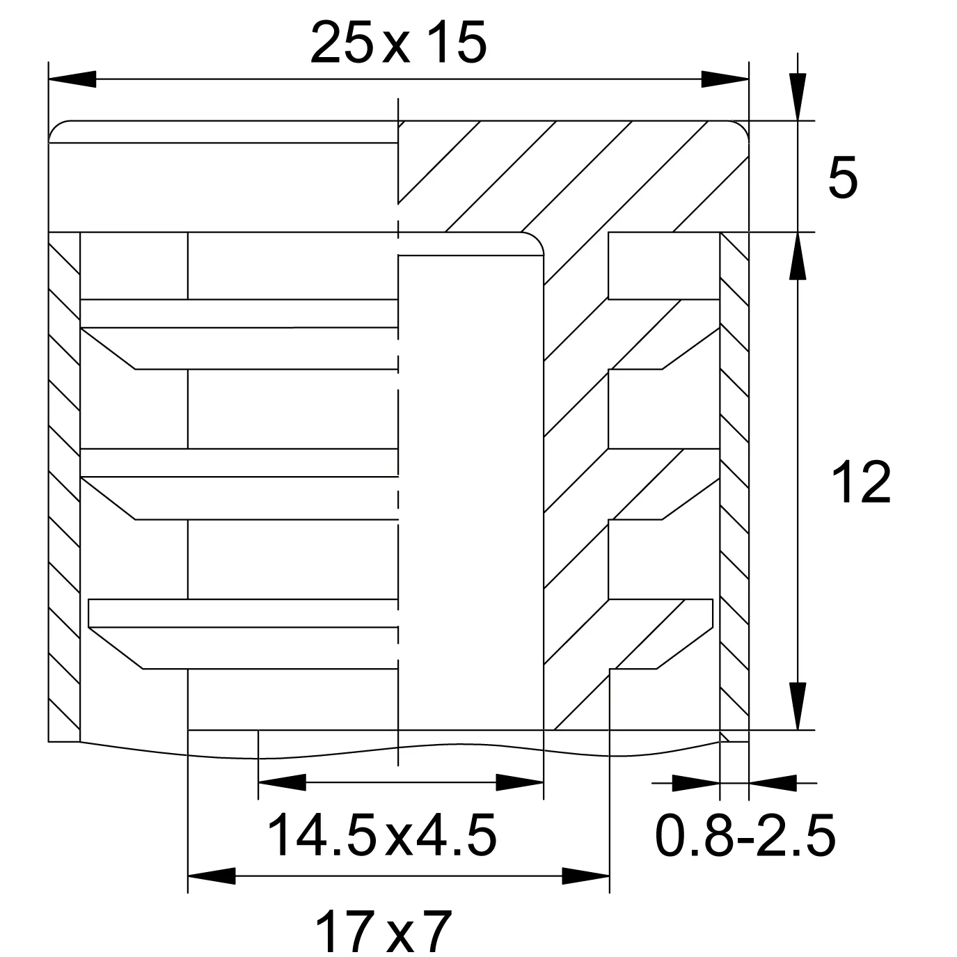 Заглушка прямоугольная 15х25/CZ, черная