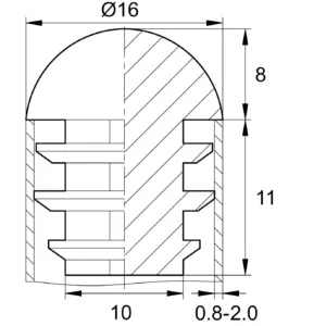 Заглушка НОВАЯ круглая Ø16 мм, сферическая для труб стенкой 0,8-2 мм, серая