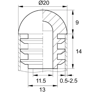 Заглушка пластиковая для труб Ø20 мм, сферическая с ребрами, черная