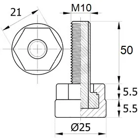 Опора резьбовая ОР25-10х50 под ключ, черная