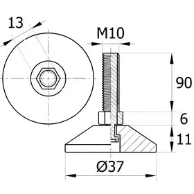 Опора резьбовая ОР37-10х90 поворотно-шарнирная, черная