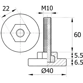 Опора резьбовая ОР40-10х60 под ключ, серая