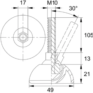 Опора резьбовая ОРШ49-10х105 шарнирная,черная