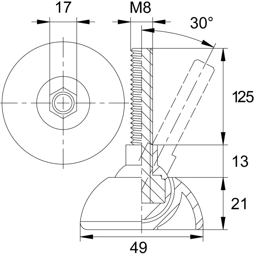 Опора резьбовая ОРШ49-8х125 шарнирная,черная