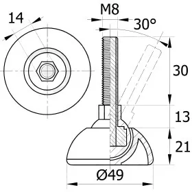 Опора резьбовая ОРШ49-8х30 шарнирная,серая