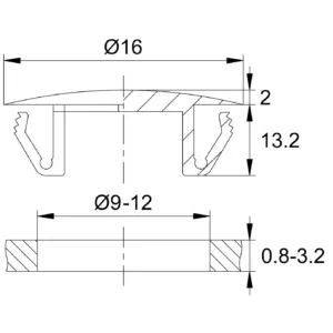 Заглушка пластиковая под отверстие Ø9-12, ультратонкая шляпка Ø16 мм, серый, TFLH9,5
