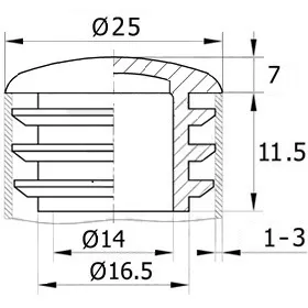 Заглушка для труб Ø25 мм, внутрення, полусферическая, черная