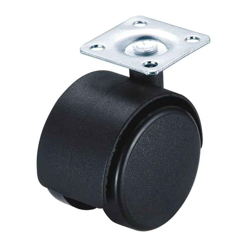 Ролик из полипропилена, черный, 50 мм с пластиной 38 * 38 * 1,0 мм, без тормоза