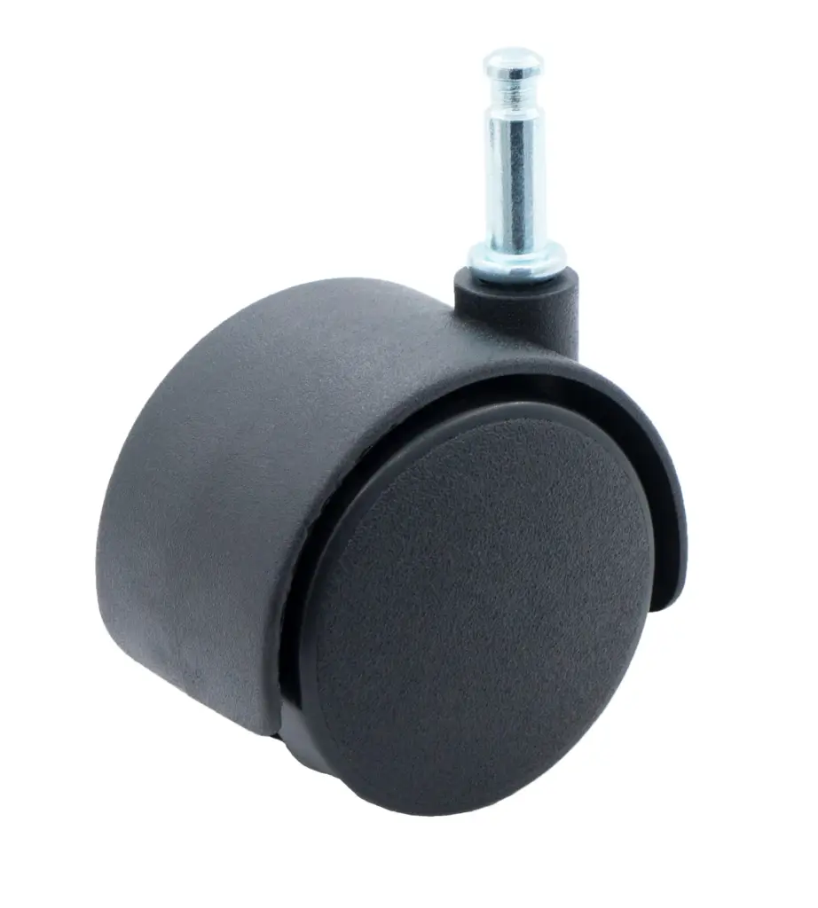 Ролик из полипропилена, черный, 50 мм со стержнем зажимного кольца М7*L23 мм, без тормоза