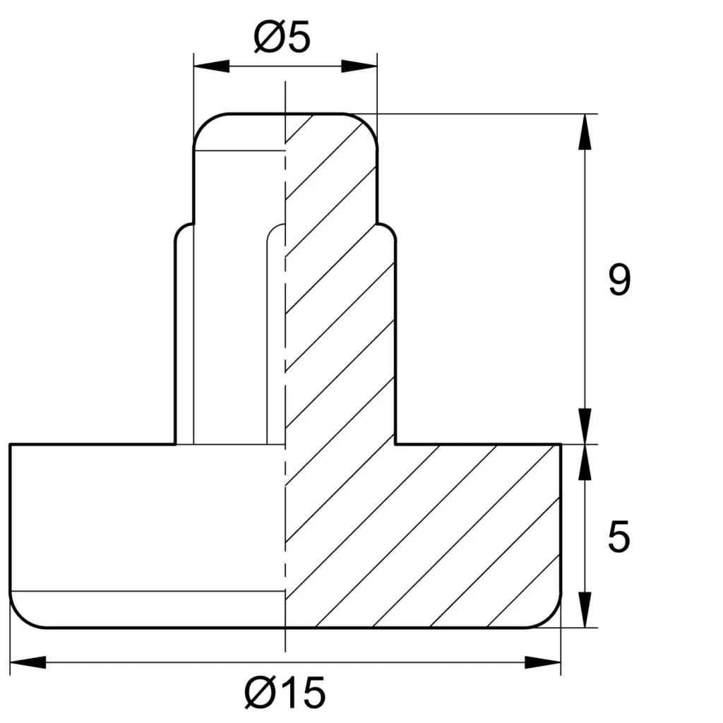 Подпятник круглый, d 5 мм основание 15 мм, черный, серия Р