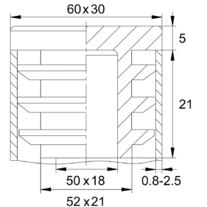 Заглушка пластиковая прямоугольная 30х60 мм, с плоской шляпкой, серая