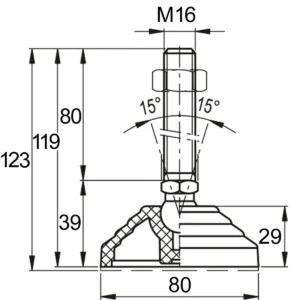 Опора регулируемая шарнирная М16х80 D80 мм, противоскользящяя, черная