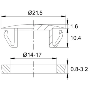 Заглушка пластиковая под отверстие Ø14-17, ультратонкая шляпка Ø21,5мм, серый, TFLH15
