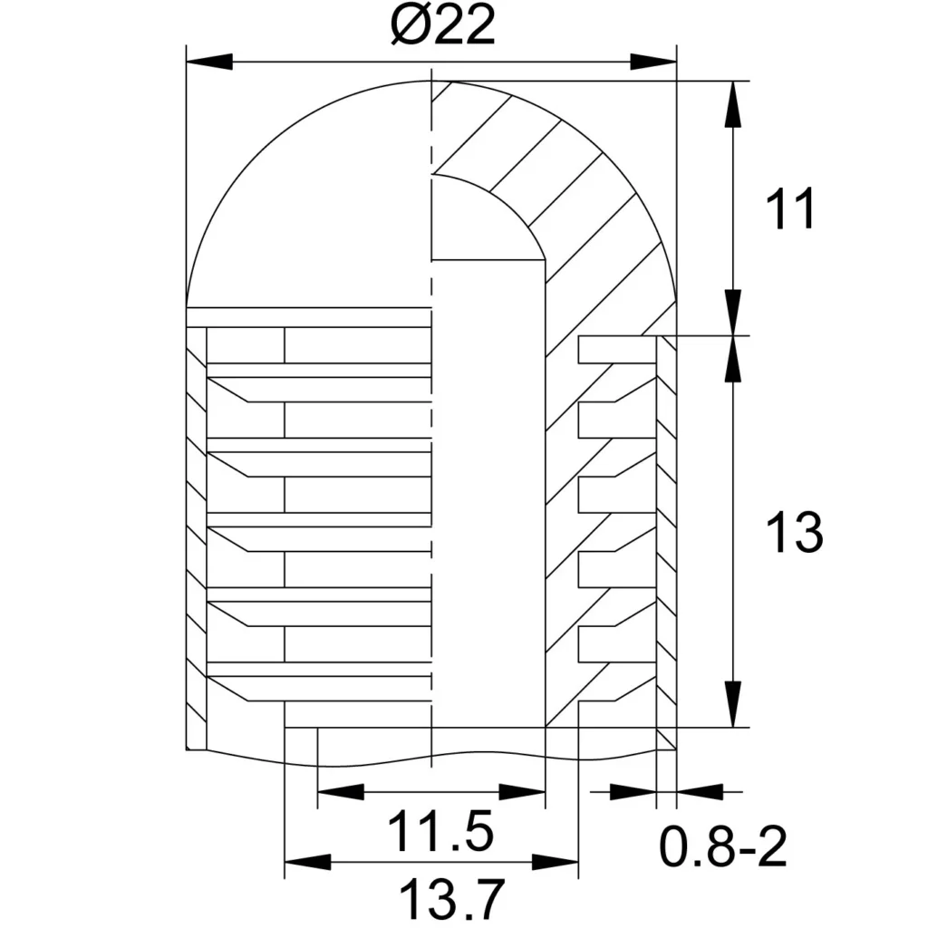 Заглушка для труб Ø22 мм, сферическая, черная
