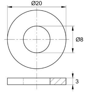 Шайба пластиковая круглая Ø8, наружный Ø20, высота 2.8 мм, цвет черный