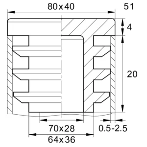 Заглушка пластиковая прямоугольная для труб 40х80 мм, практичная с ребрами, черная