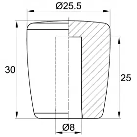 Пластиковая заглушка 30х25,5 мм для труб или прутков Ø8 мм, наружная, черная