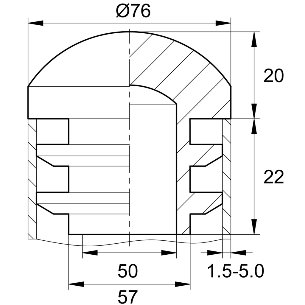 Заглушка круглая для труб Ø76 мм, полусферическая, черная