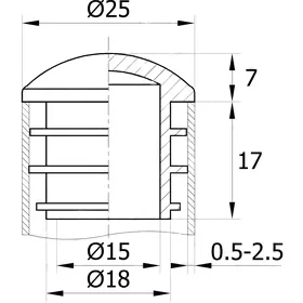 Заглушка для труб Ø25 мм, внутрення, полусферическая, черная