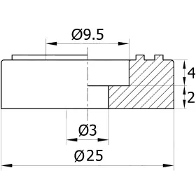 Подпятник пласт. основ. 25мм, под отв. 3мм потай., черный