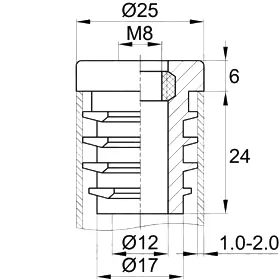 Заглушка круглая с резьбой d 25мм, ЗР 25М8,черная