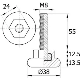 Опора резьбовая ОР38-8х55 под ключ,черная
