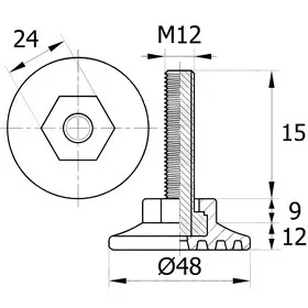 Опора резьбовая ОР48-12х15 коническая под ключ, черная