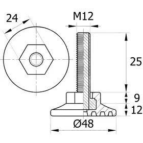 Опора резьбовая ОР48-12х25 коническая под ключ, черная