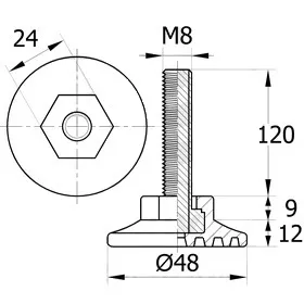 Опора резьбовая ОР48-8х120 коническая под ключ, черная