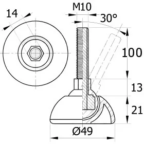 Опора резьбовая ОРШ49-10х100 шарнирная, черная