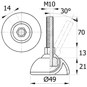 Опора резьбовая ОРШ49-10х70 шарнирная, черная