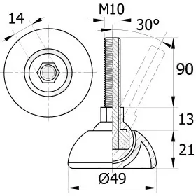 Опора резьбовая ОРШ49-10х95 шарнирная,черная
