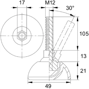 Опора резьбовая ОРШ49-12х105 шарнирная, черная