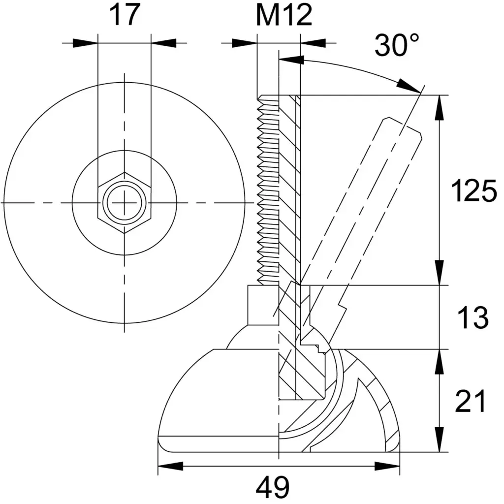 Опора резьбовая ОРШ49-12х125 шарнирная, черная