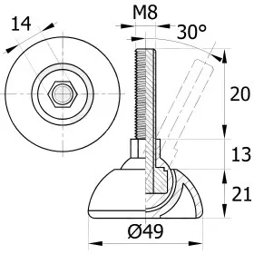 Опора резьбовая ОРШ49-8х20 шарнирная,черная