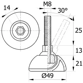 Опора резьбовая ОРШ49-8х25 шарнирная,черная