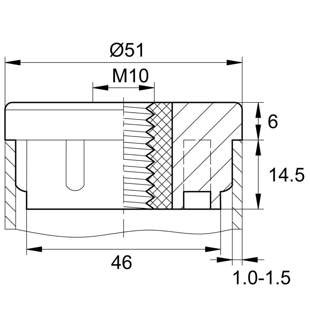 Заглушка для труб круглого сечения диаметром 50 мм с резьбой М10, черная