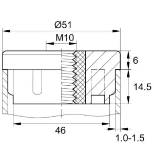 Заглушка для труб круглого сечения диаметром 50 мм с резьбой М10, черная