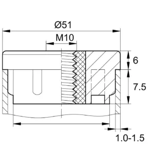 Заглушка для труб круглого сечения диаметром 50 мм с резьбой М10, укороченная, черная