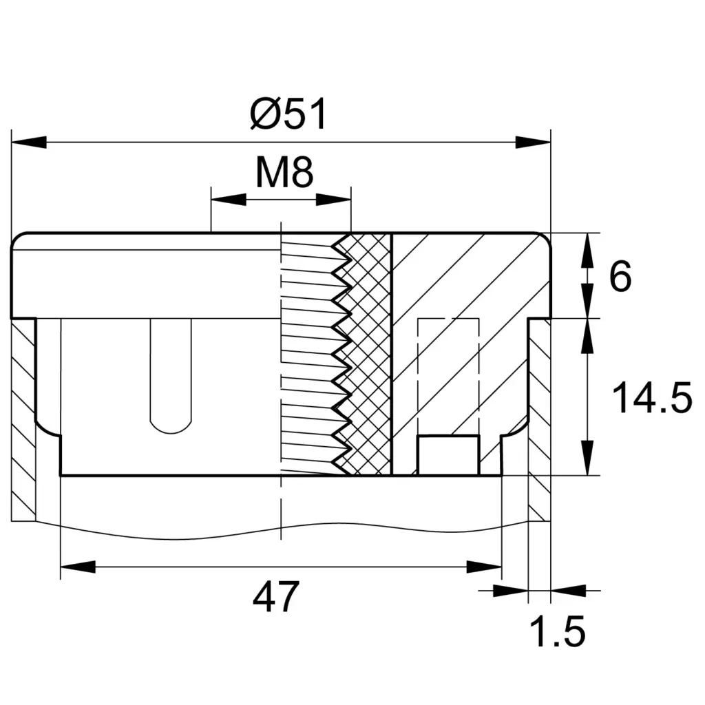 Заглушка для труб круглого сечения диаметром 50 мм с резьбой М8, черная