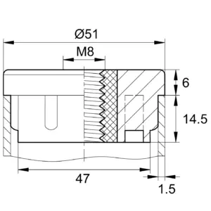 Заглушка для труб круглого сечения диаметром 50 мм с резьбой М8, черная