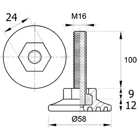 Опора резьбовая ОР58-16х100 с круглым основанием,черная