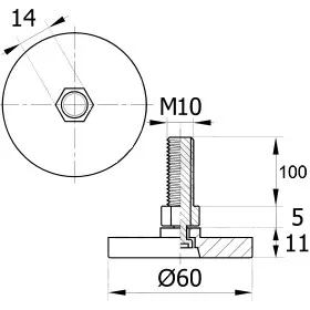 Опора резьбовая ОР60-10х100 поворотно-шарнирная, черная