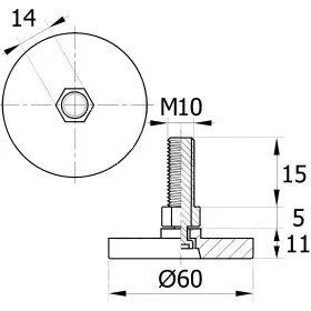 Опора резьбовая ОР60-10х15 поворотно-шарнирная, черная