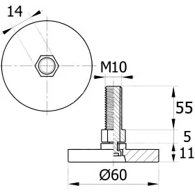 Опора резьбовая ОР60-10х55 поворотно-шарнирная, черная